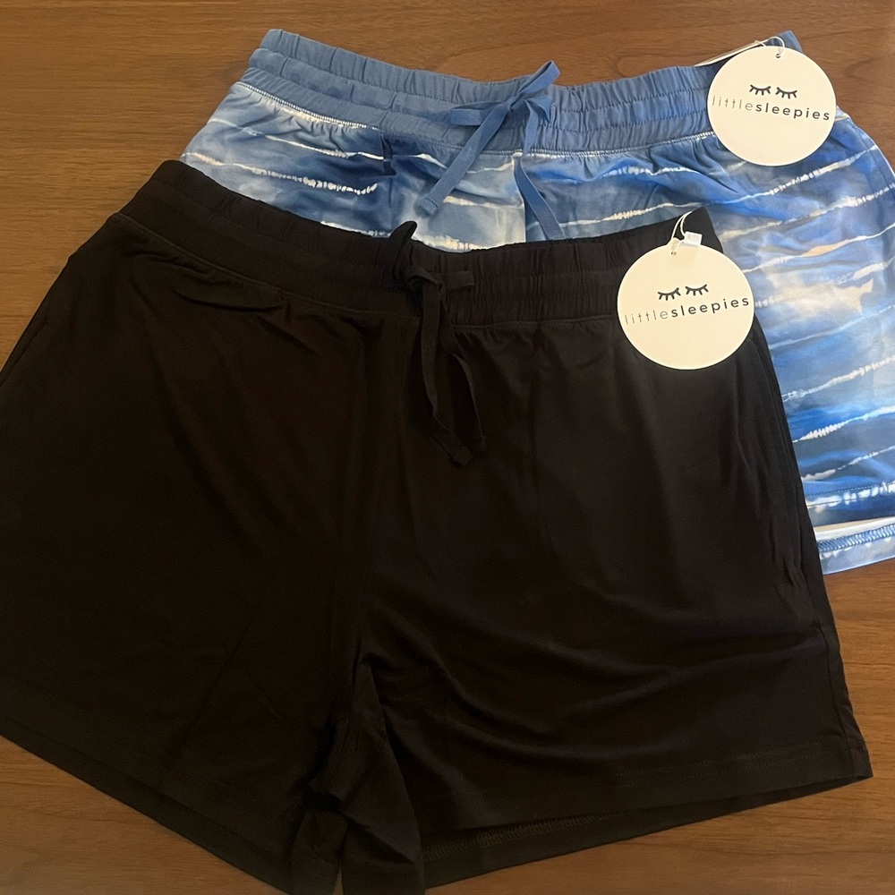 NWT Little Sleepies Women’s Pajama Shorts Bundle of 2 Blue Tie Dye and Black